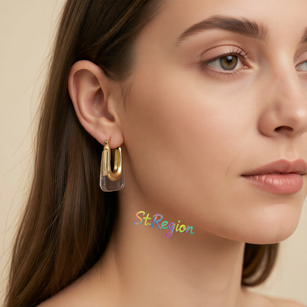 Clear Resin & 18K Gold-Plated U-Shape Huggie Earring