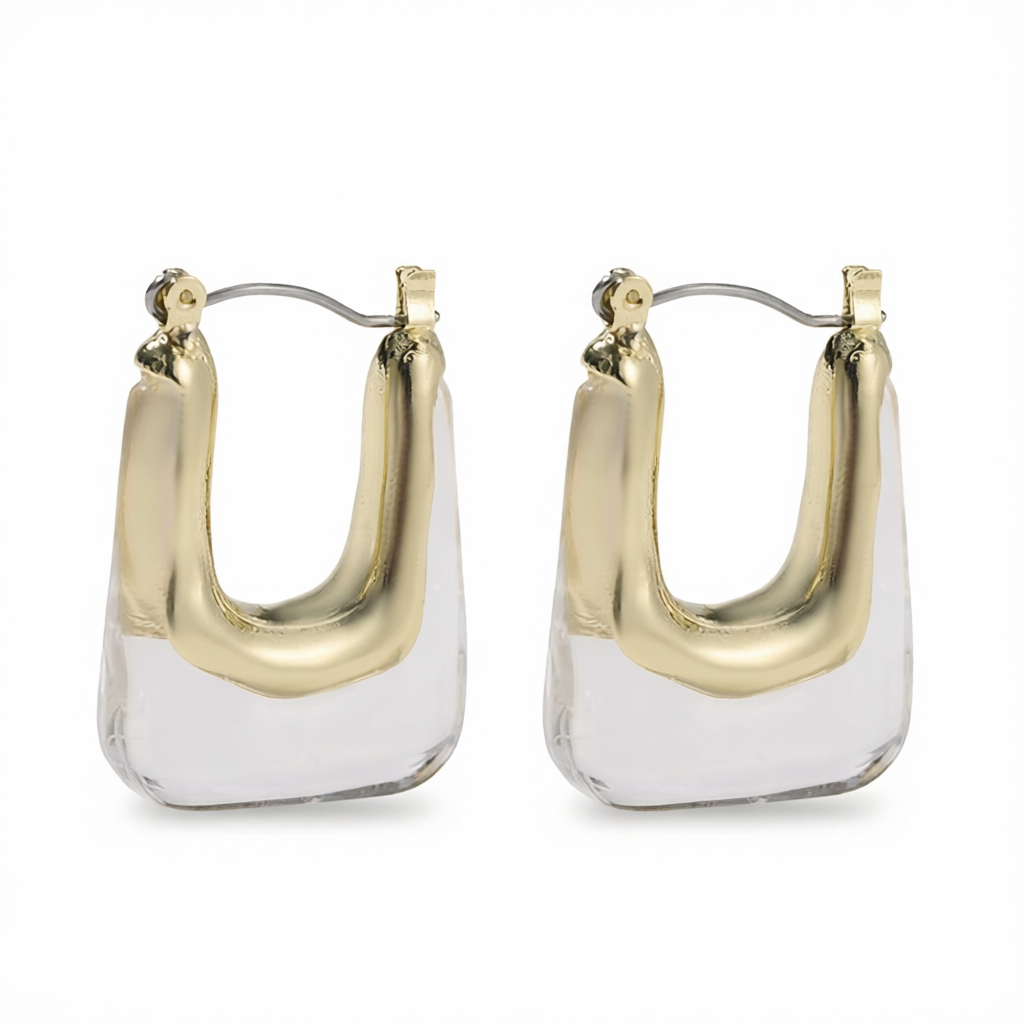 Clear Resin & 18K Gold-Plated U-Shape Huggie Earring