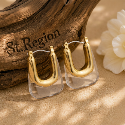 Clear Resin & 18K Gold-Plated U-Shape Huggie Earring