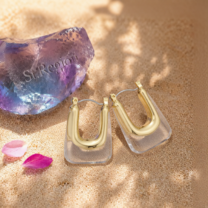 Clear Resin & 18K Gold-Plated U-Shape Huggie Earring