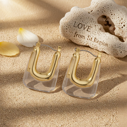 Clear Resin & 18K Gold-Plated U-Shape Huggie Earring