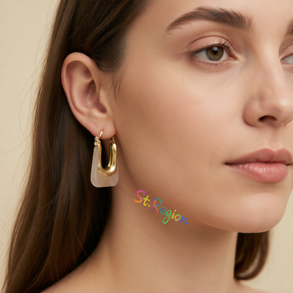 Cream Resin & 18K Gold-Plated U-Shape Huggie Earring