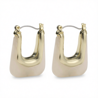 Cream Resin & 18K Gold-Plated U-Shape Huggie Earring