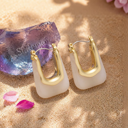 Cream Resin & 18K Gold-Plated U-Shape Huggie Earring