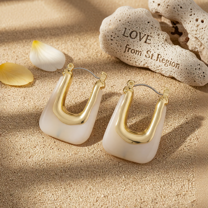 Cream Resin & 18K Gold-Plated U-Shape Huggie Earring