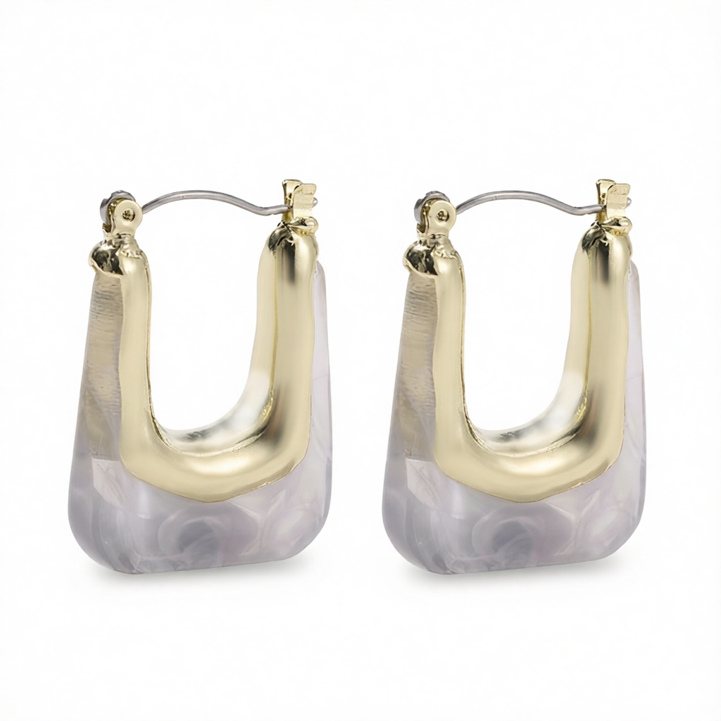 Gray Resin & 18K Gold-Plated U-Shape Huggie Earring