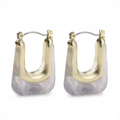 Gray Resin & 18K Gold-Plated U-Shape Huggie Earring