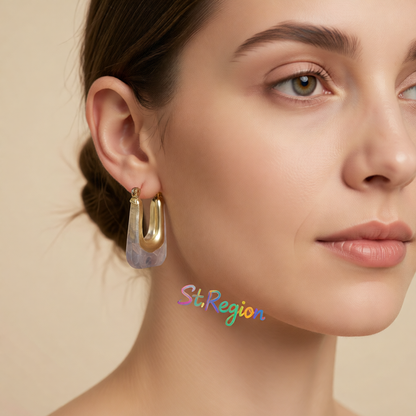 Gray Resin & 18K Gold-Plated U-Shape Huggie Earring