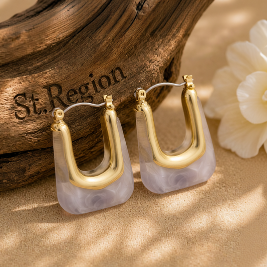 Gray Resin & 18K Gold-Plated U-Shape Huggie Earring