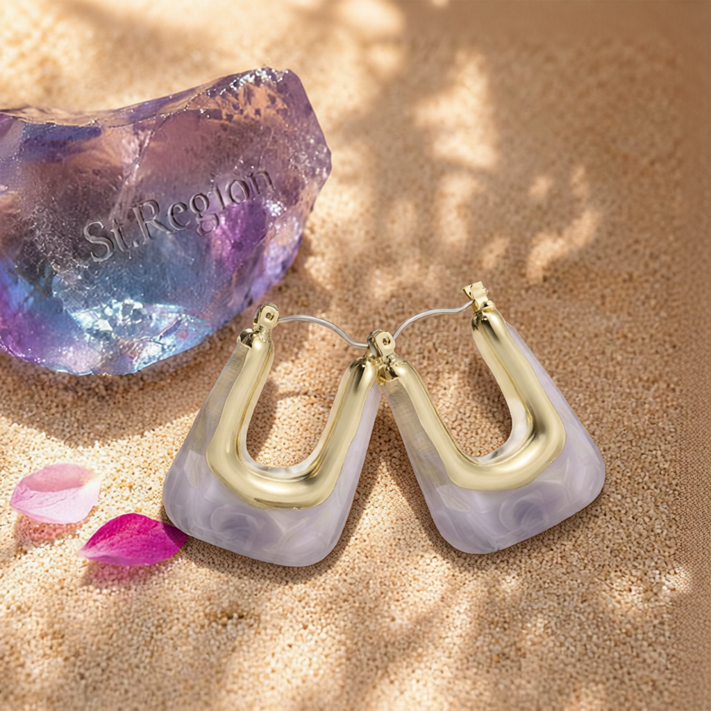 Gray Resin & 18K Gold-Plated U-Shape Huggie Earring