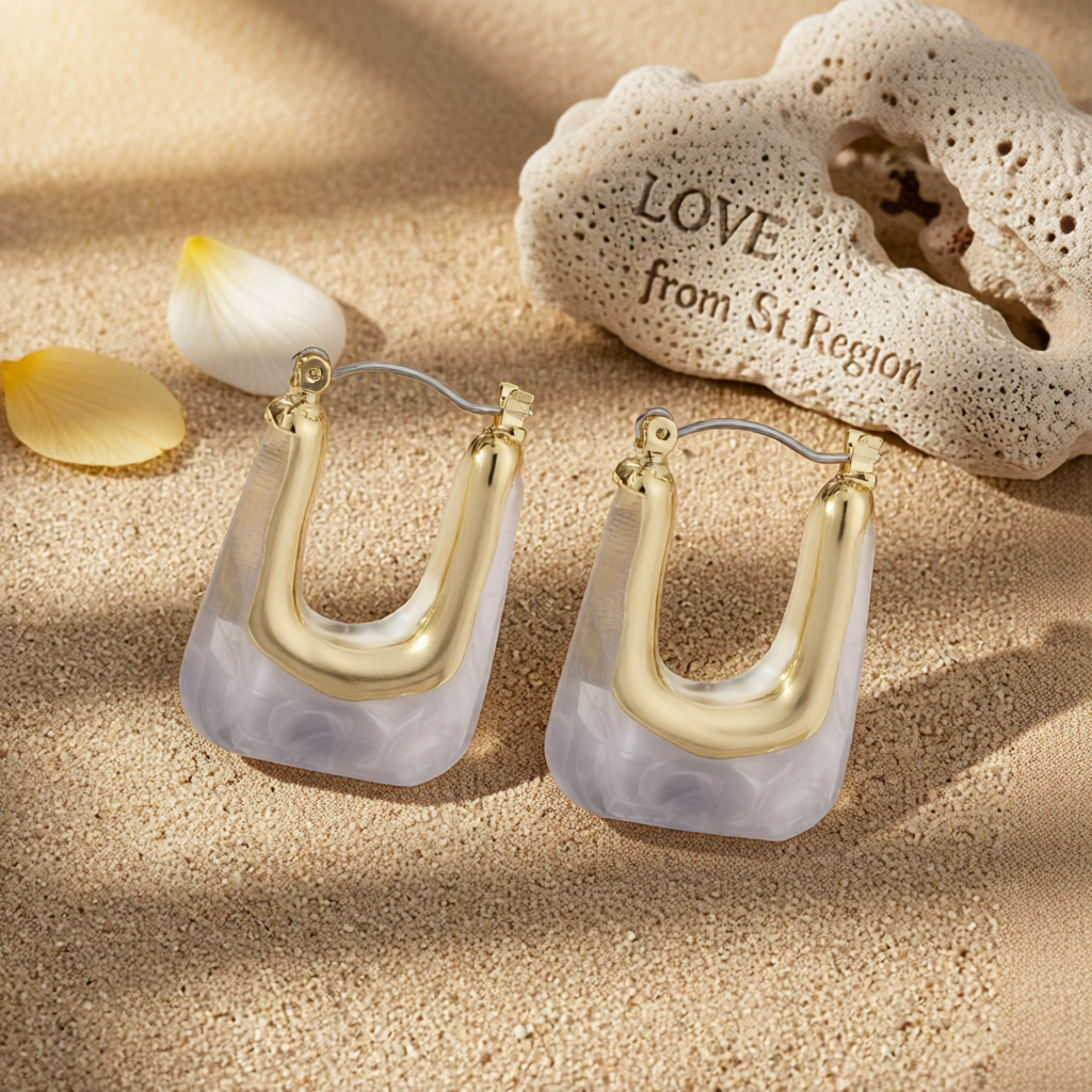 Gray Resin & 18K Gold-Plated U-Shape Huggie Earring