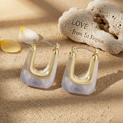 Gray Resin & 18K Gold-Plated U-Shape Huggie Earring
