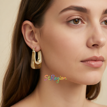 Light Brown Resin & 18K Gold-Plated U-Shape Huggie Earring