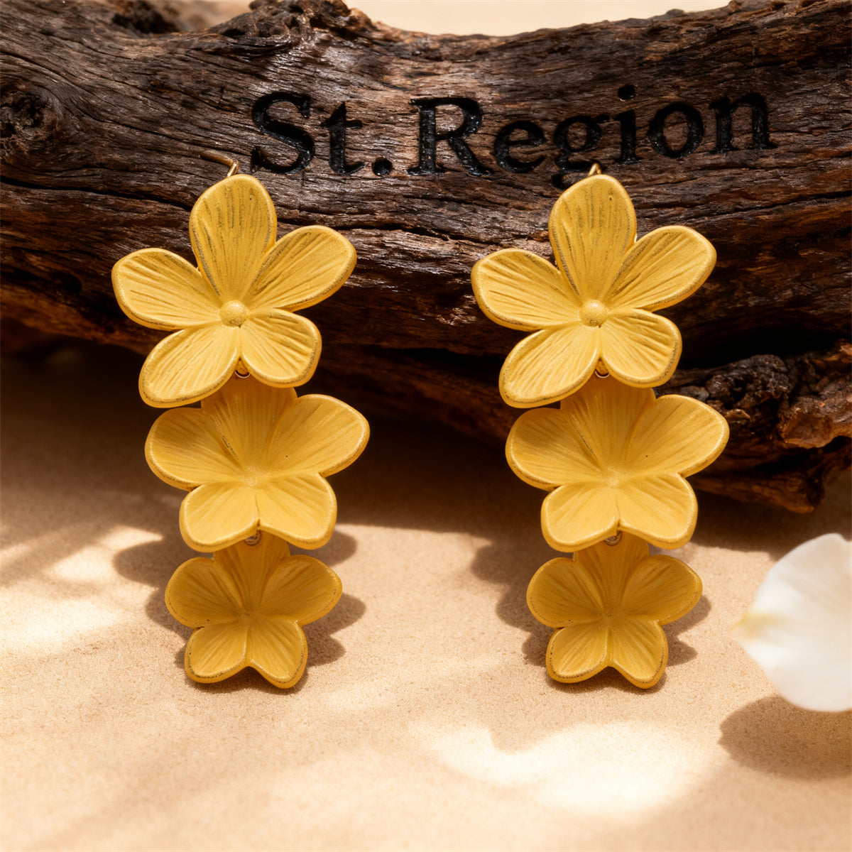 Yellow Enamel & Silver-Plated Linked Flower Drop Earrings