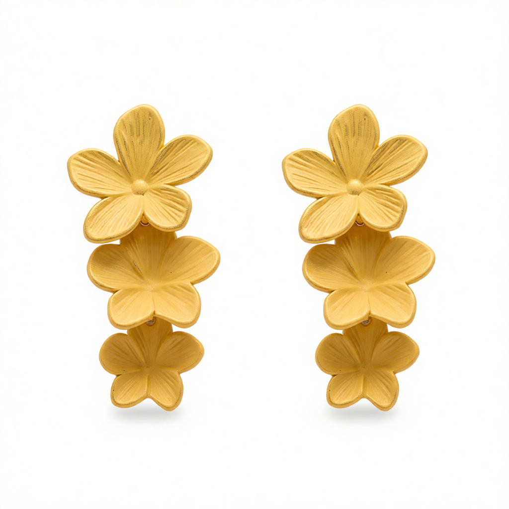 Yellow Enamel & Silver-Plated Linked Flower Drop Earrings