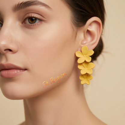 Yellow Enamel & Silver-Plated Linked Flower Drop Earrings