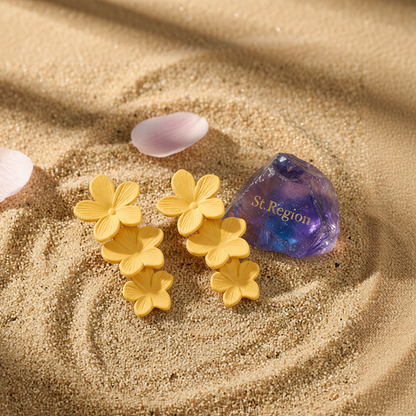 Yellow Enamel & Silver-Plated Linked Flower Drop Earrings