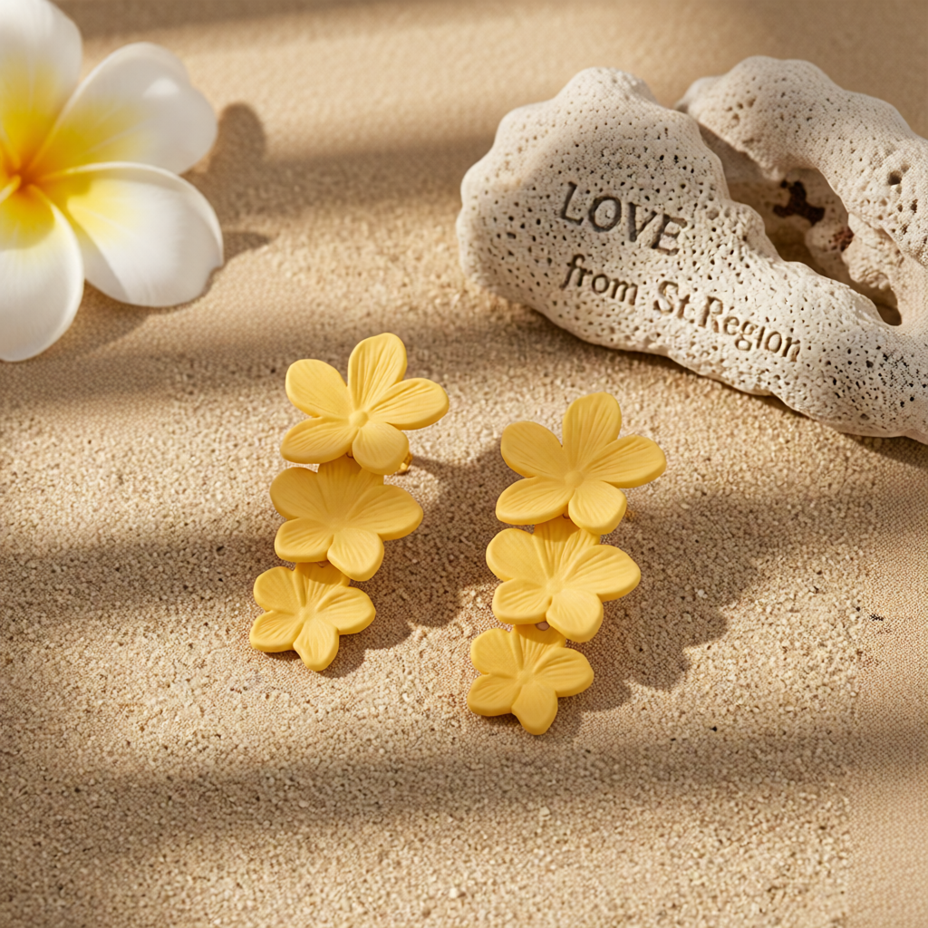 Yellow Enamel & Silver-Plated Linked Flower Drop Earrings