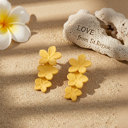 Yellow Enamel & Silver-Plated Linked Flower Drop Earrings