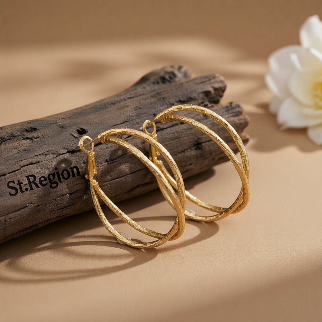 18K Gold-Plated Crisscross Hoop Earrings, gold hoop earrings for women, dainty minimalist design, front view