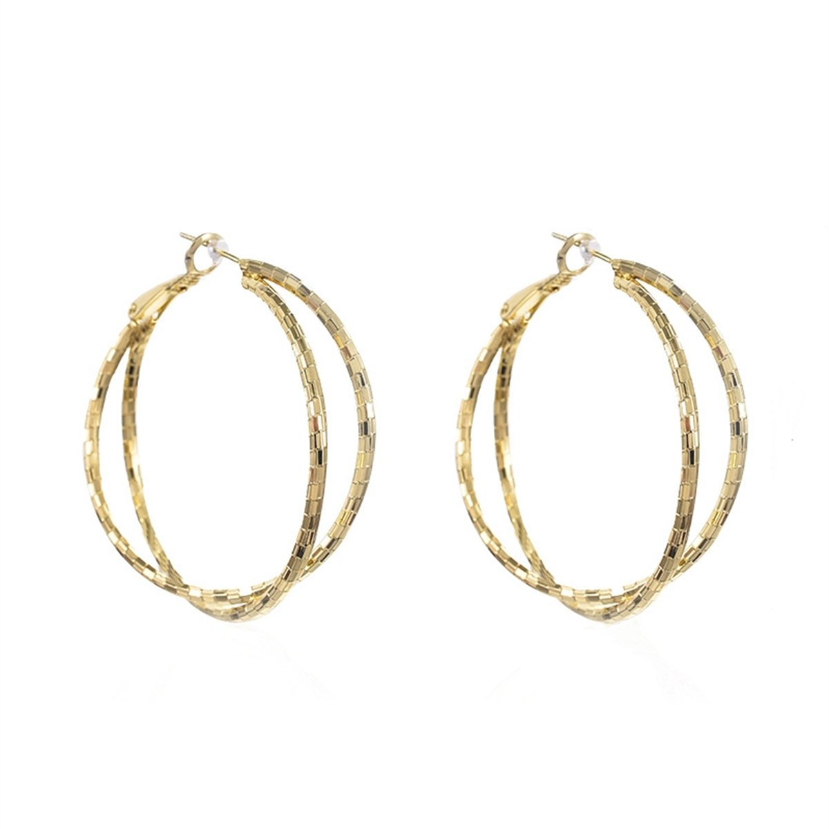 18K Gold-Plated Crisscross Hoop Earrings, gold hoop earrings for women, dainty minimalist design, side view