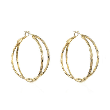 18K Gold-Plated Crisscross Hoop Earrings, gold hoop earrings for women, dainty minimalist design, side view