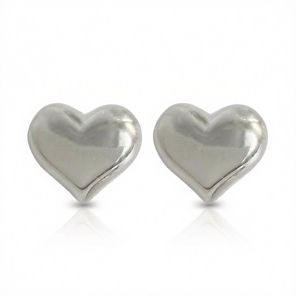 Silver-Plated Heart Stud Earrings, silver stud earrings for women, dainty minimalist design, side view