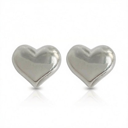 Silver-Plated Heart Stud Earrings, silver stud earrings for women, dainty minimalist design, side view