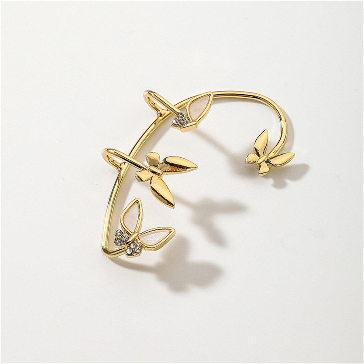 Cubic Zirconia & White Acrylic 18K Gold-Plated Butterfly Ear Cuff