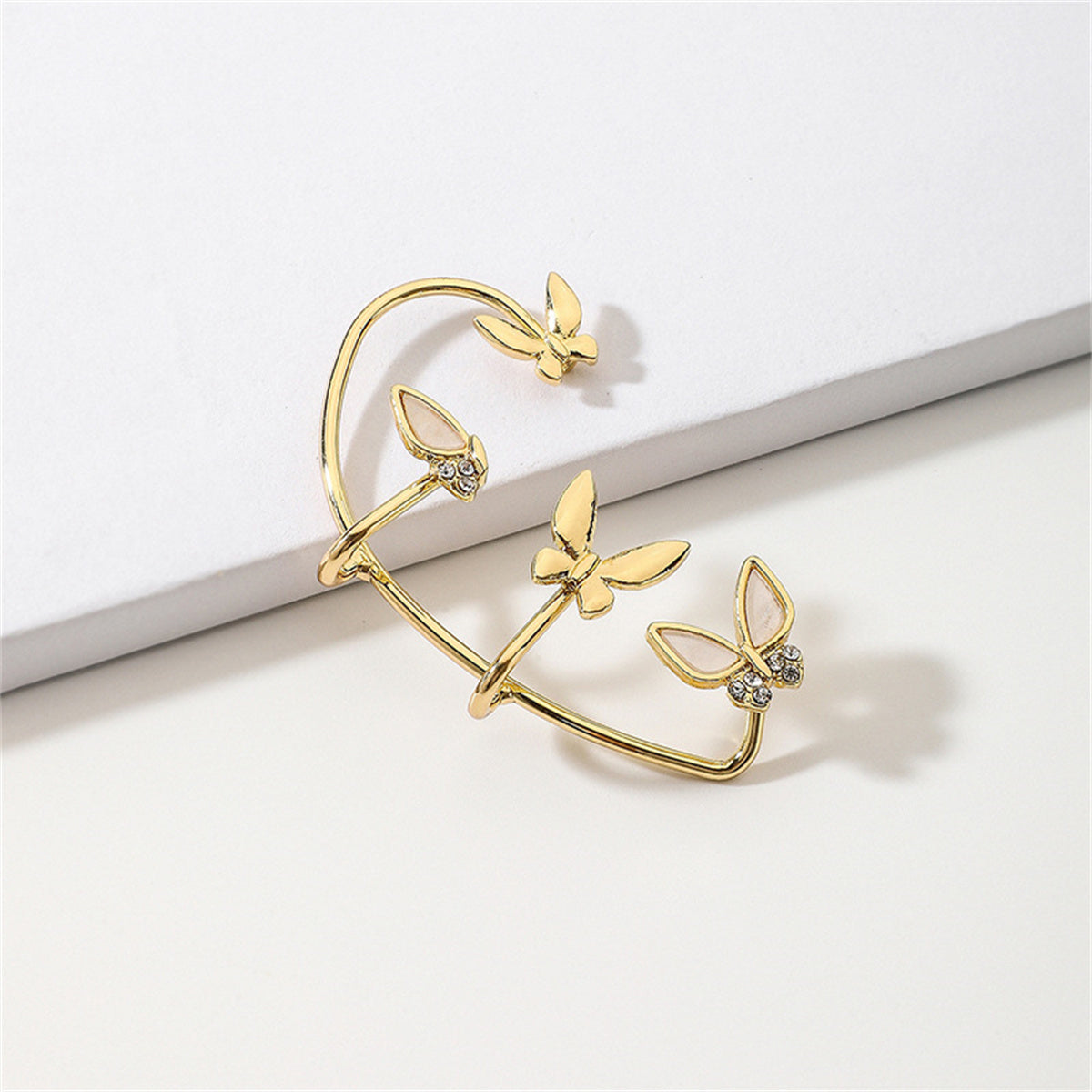 Cubic Zirconia & White Acrylic 18K Gold-Plated Butterfly Ear Cuff