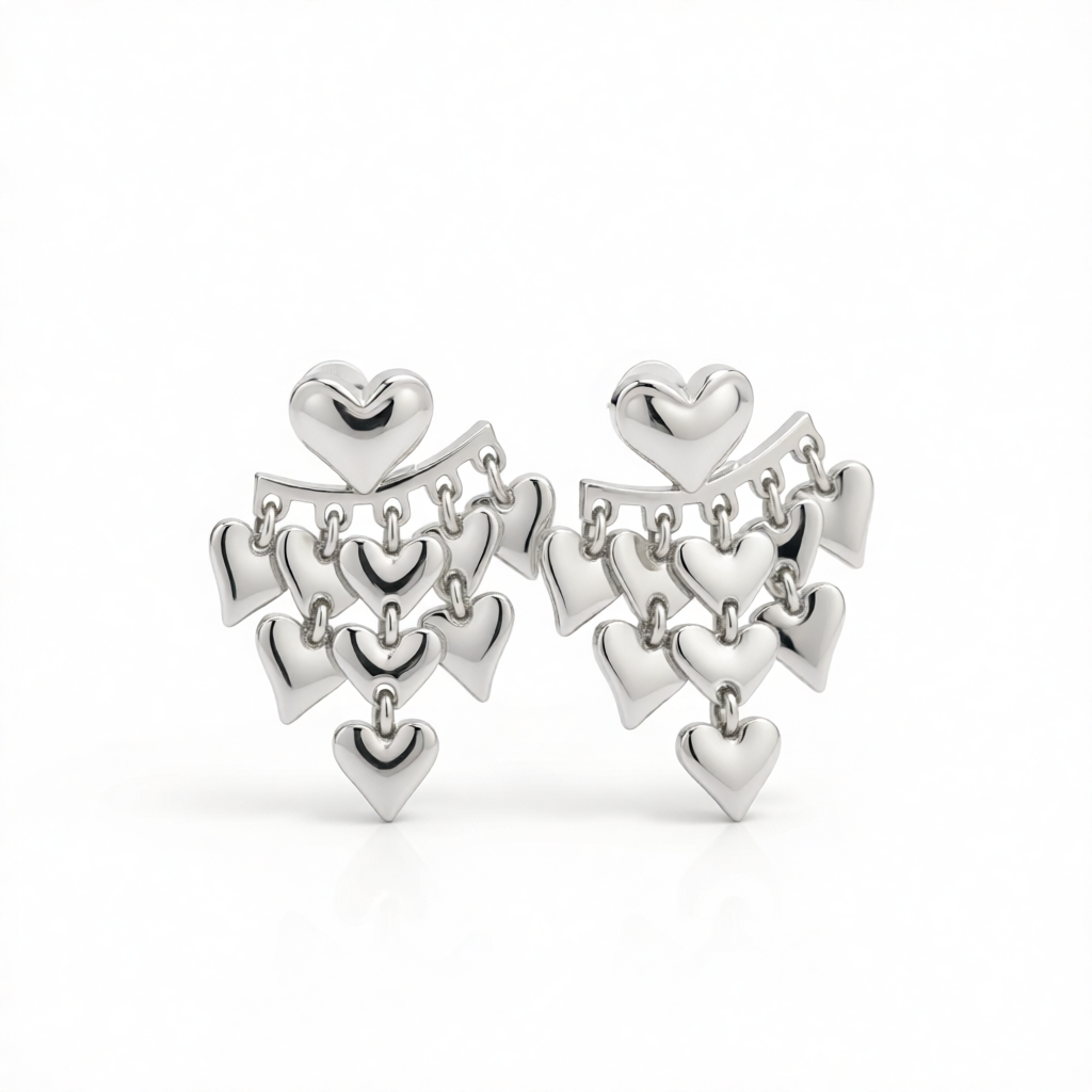 Silver-Plated Heart Tassel Ear Jackets