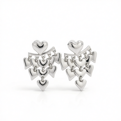 Silver-Plated Heart Tassel Ear Jackets