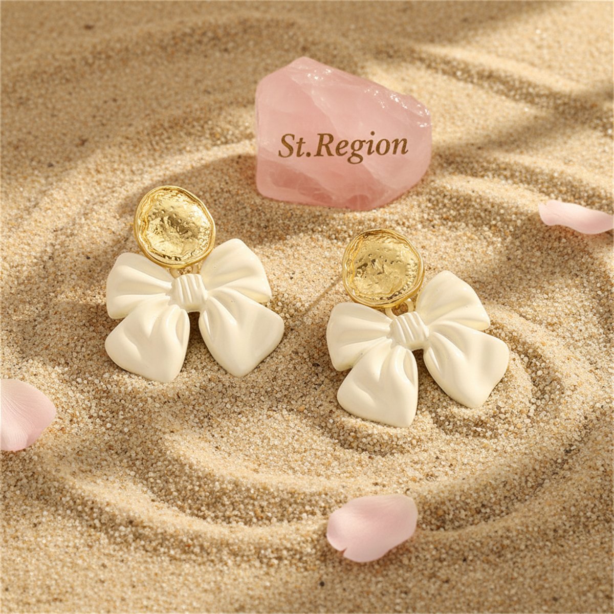 Enamel and 18K Gold-Plated Bow Drop Earrings, gold drop earrings for women, elegant gift for her, detail close-up