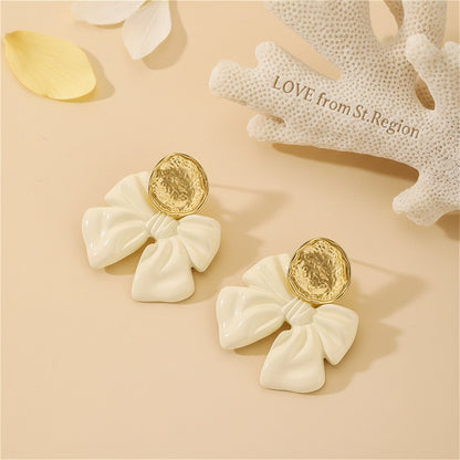Enamel and 18K Gold-Plated Bow Drop Earrings, gold drop earrings for women, elegant gift for her, lifestyle look
