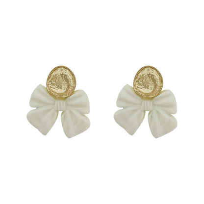 Enamel and 18K Gold-Plated Bow Drop Earrings, gold drop earrings for women, elegant gift for her, side view