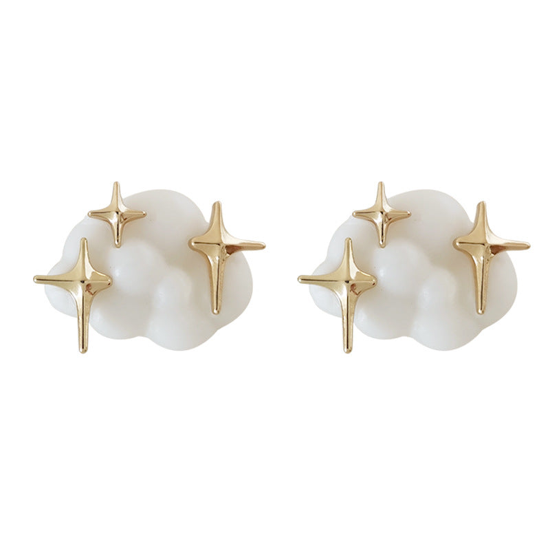 White Acrylic and 18K Gold-Plated Cloud Star Stud Earrings, gold stud earrings for women, everyday style, side view