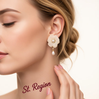 Cubic Zirconia and Pearl 18K Gold-Plated Flower Drop Earrings, gold drop earrings for women, styled look