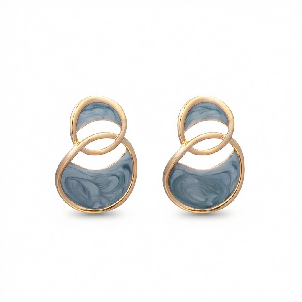 Azure Enamel and 18K Gold-Plated Double-Oval Drop Earrings, gold drop earrings for women, elegant gift for her, side view