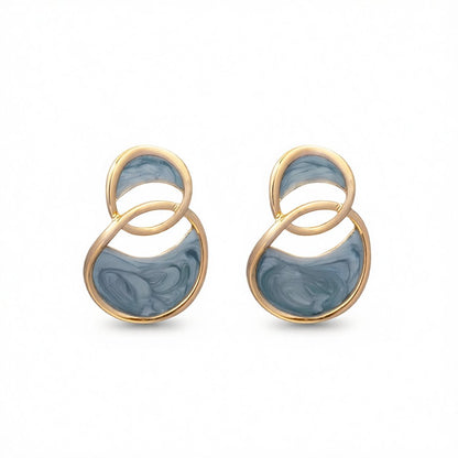 Azure Enamel and 18K Gold-Plated Double-Oval Drop Earrings, gold drop earrings for women, elegant gift for her, side view