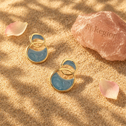 Azure Enamel and 18K Gold-Plated Double-Oval Drop Earrings, gold drop earrings for women, detail close-up