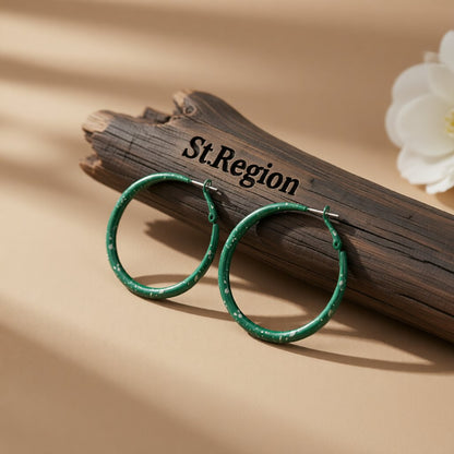 Green Enamel and Silver-Plated Hoop Earrings, silver hoop earrings for women, everyday style, front view