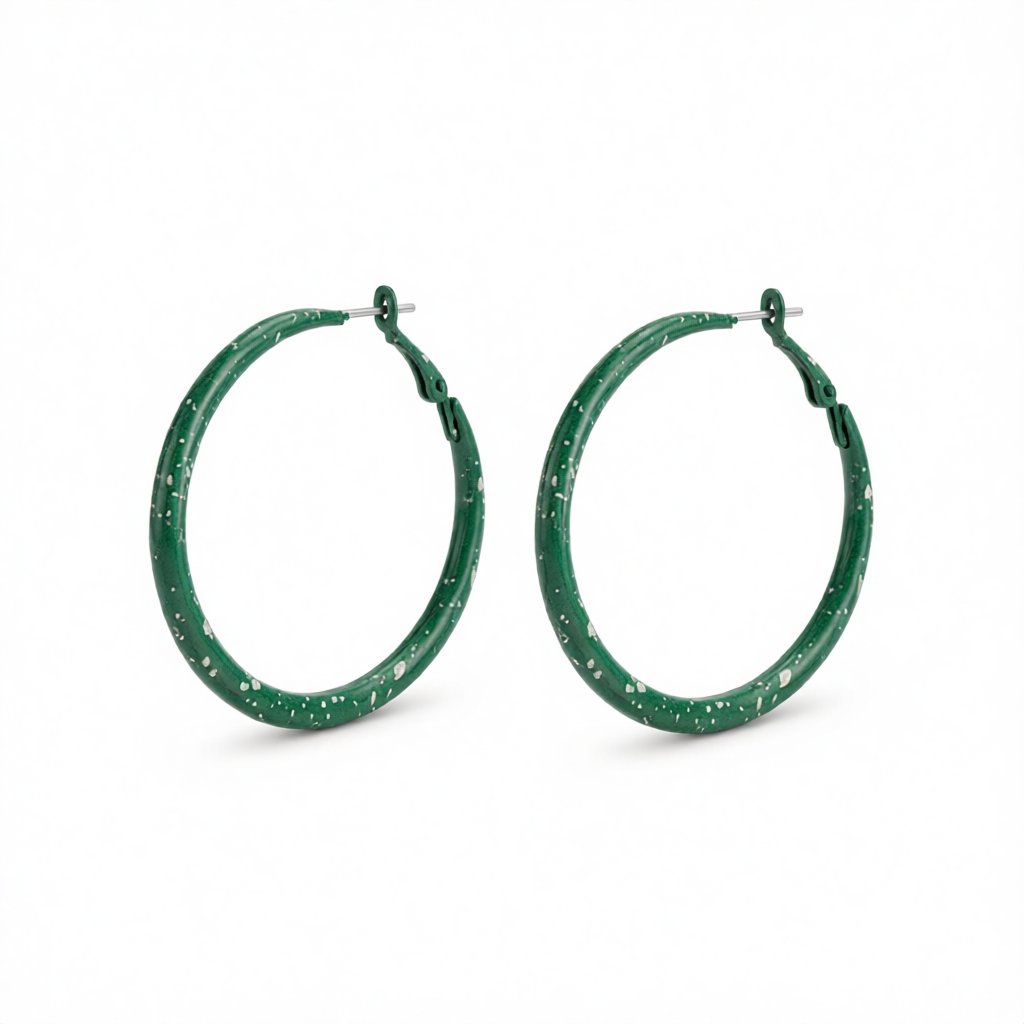 Green Enamel and Silver-Plated Hoop Earrings, silver hoop earrings for women, everyday style, side view