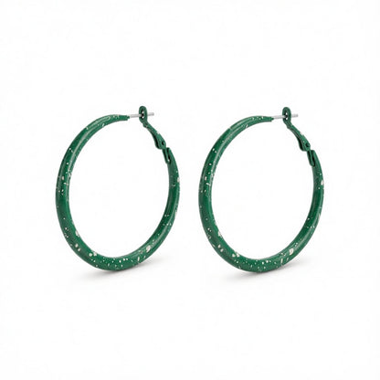 Green Enamel and Silver-Plated Hoop Earrings, silver hoop earrings for women, everyday style, side view