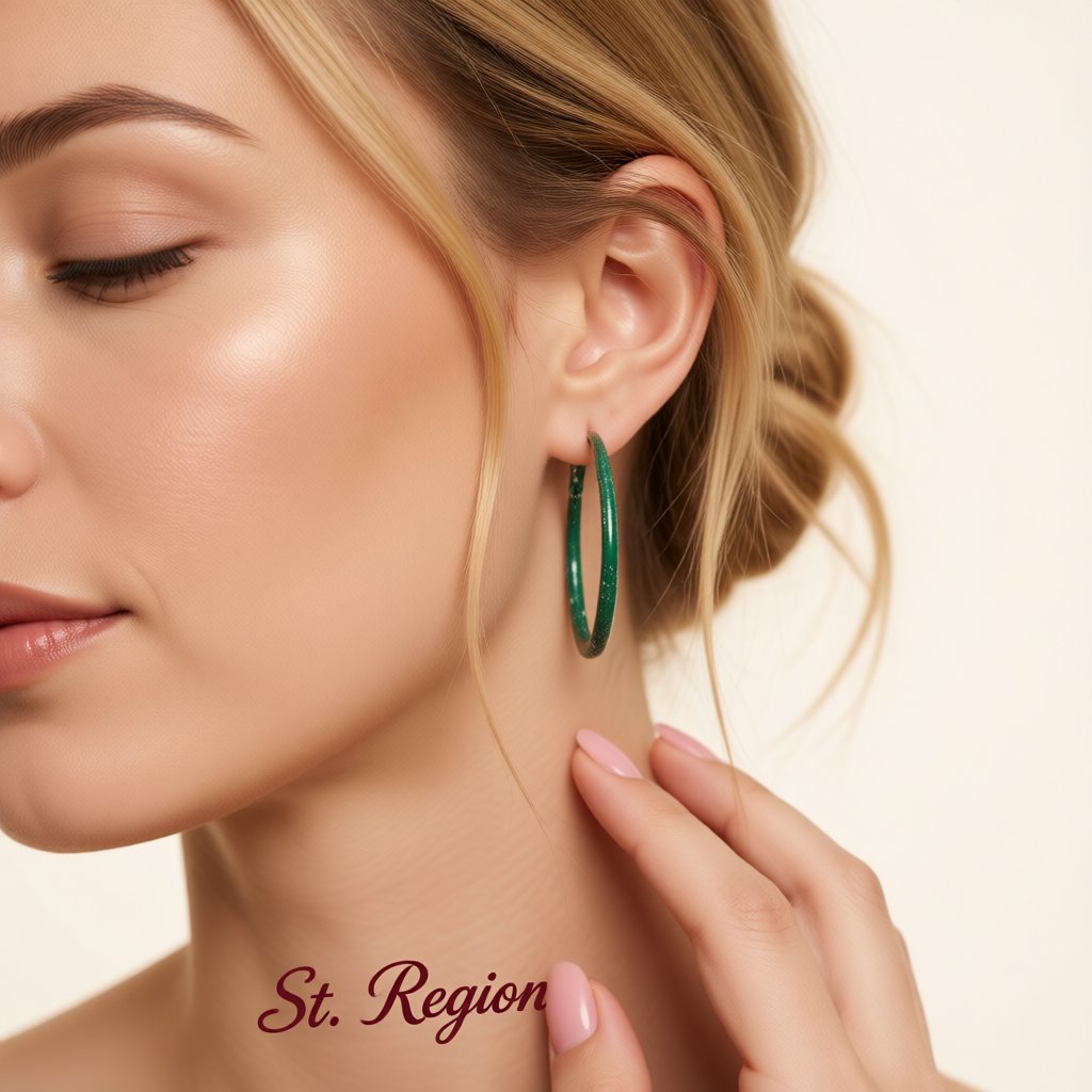Green Enamel and Silver-Plated Hoop Earrings, silver hoop earrings for women, everyday style, styled look