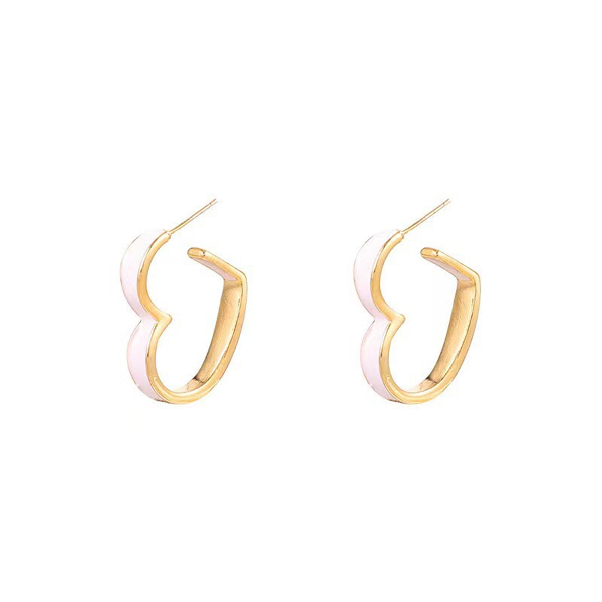 White Enamel and 18K Gold-Plated Heart Huggie Earrings, gold huggie earrings, botanical inspired, side view