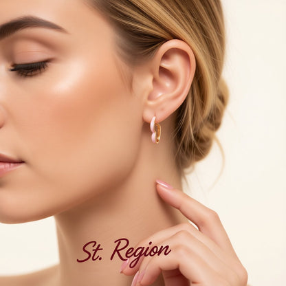 White Enamel and 18K Gold-Plated Heart Huggie Earrings, gold huggie earrings, botanical inspired, styled look