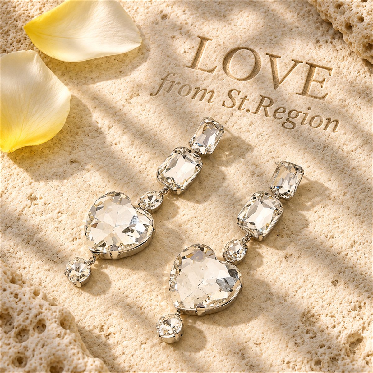 Crystal and Silver-Plated Heart Dangle Earring, silver drop earrings for women, elegant gift for her, lifestyle look