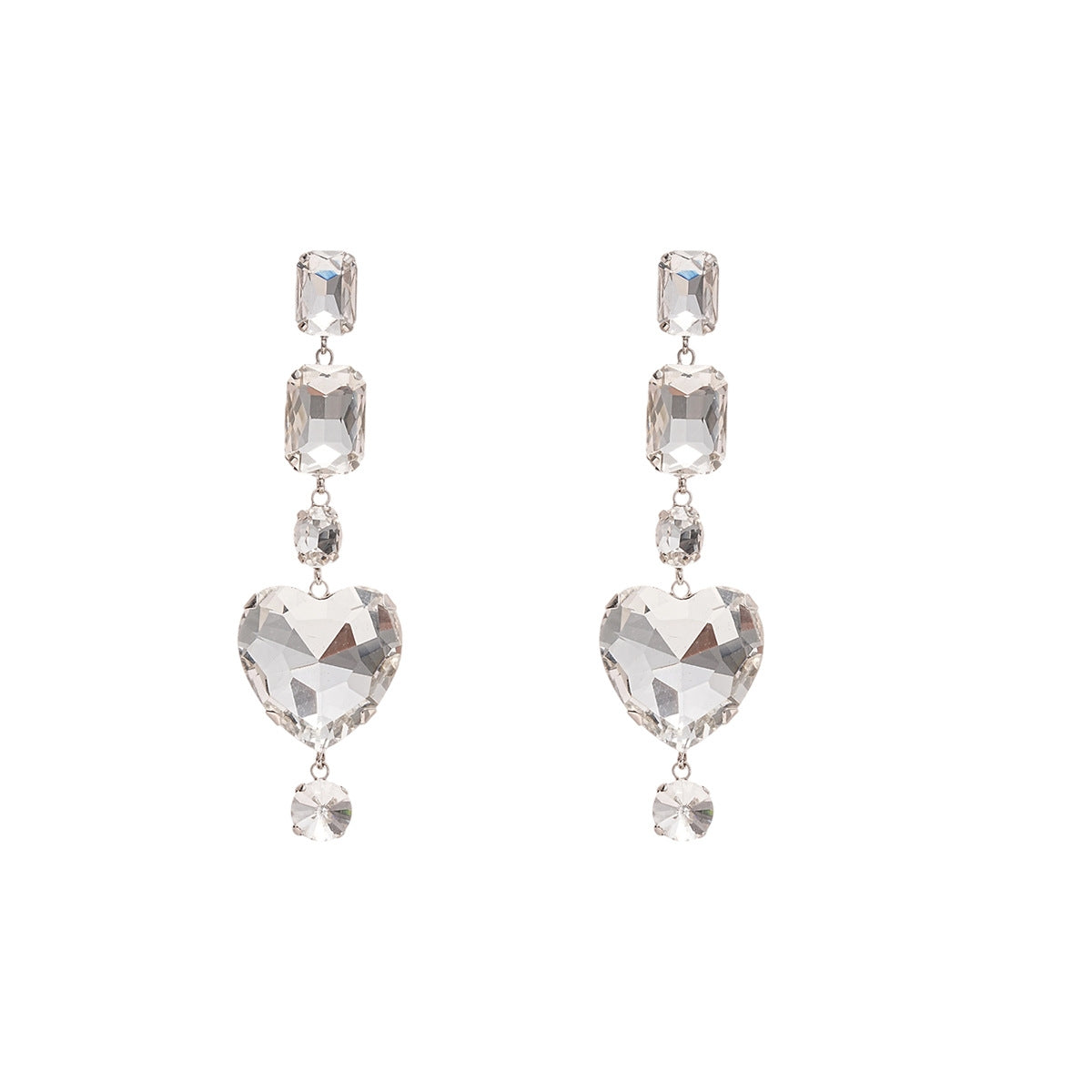 Crystal and Silver-Plated Heart Dangle Earring, silver drop earrings for women, elegant gift for her, side view