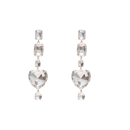 Crystal and Silver-Plated Heart Dangle Earring, silver drop earrings for women, elegant gift for her, side view