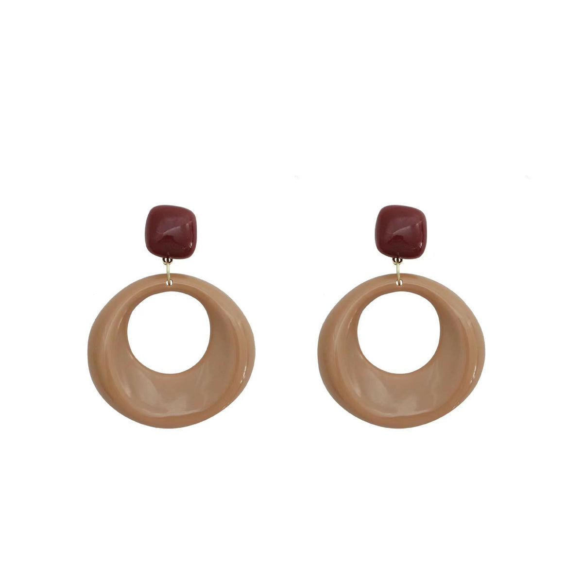 Brown Resin and 18K Gold-Plated Circular Drop Earrings, gold drop earrings for women, elegant gift for her, side view